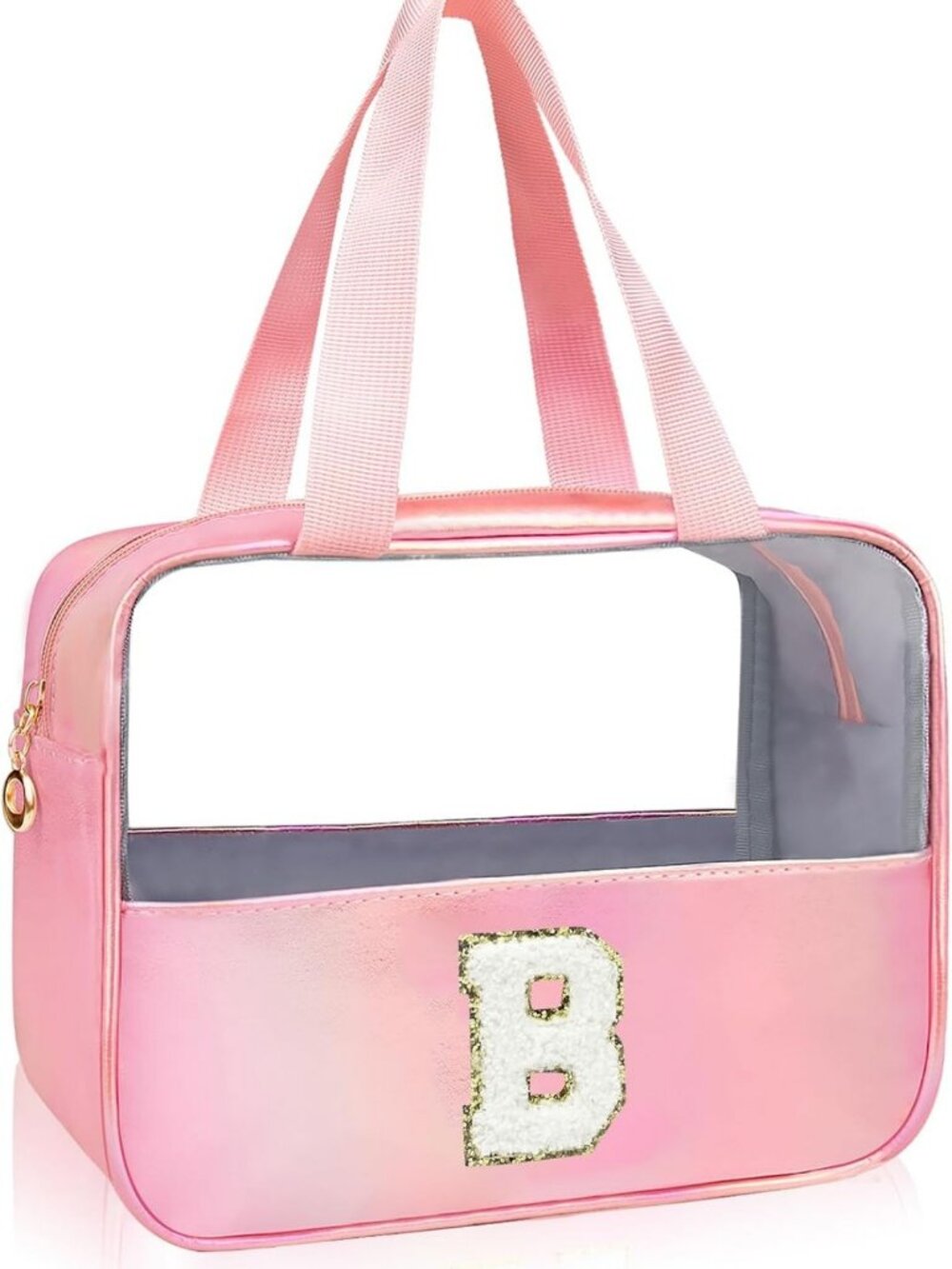 Personalized Pink Clear Makeup Bag | Cute Large Cosmetic Organizer for Travel